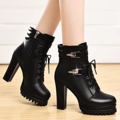 Buckle Design Black Leather Side Zip Ankle Boots · KoKo Fashion · Online Store Powered by Storenvy Black Boots Drawing, Black Boot Heels Outfit, Boot Heels Outfit, Boots Drawing, Artsy Shoes, Fashion Shoes Heels, Shoes Heel, Fancy Shoes, Easy Trendy Outfits