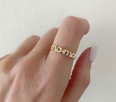 14K Solid Gold Mama Ring. Perfect Gift For New Mamas. Make A Beautiful Statement By Wearing Alone Or Stacked. Jewelry Comes In A Cute Gift Box Ready To Present.  🖤 All Jewelry Is New And Inspected For Quality Assurance.  🖤 Jewelry Is Crafted In Genuine High Quality 14K Gold. 🖤 We Do Not Sell Gold Plated.  Product Detail: Metal: 14K Solid Yellow Gold Width Of Band: 1.3mm Width Of Mama: 4.1mm Weight: 1.8 Grams Size: Selectable ✨ Please Feel Free To Ask Me Any Questions Or Concerns You May Have Handmade Gold Ring For Mother's Day, Gold Handmade Rings For Mother's Day, Mama Ring, Mothers Ring, Mom Ring, Cute Gift Boxes, New Mom Gift, Stacked Jewelry, Sell Gold