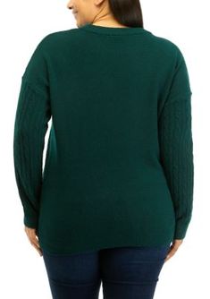 This tunic-length sweater from Belle du Jour is updated with a classic cable-knit texture. | Belle du Jour Plus Size Cable Knit Tunic Sweater, Green, 2X Green Cable Knit Cardigan For Layering, Green Cable Knit Tops For Layering, Knit Tunic, Tunic Length, Tunic Sweater, Cable Knit, Plus Size, Knitting