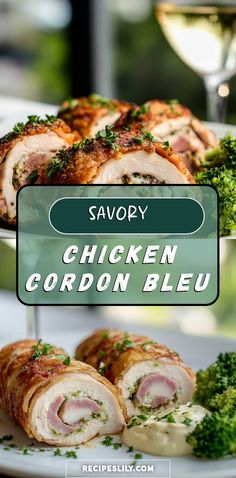 I absolutely adore this Chicken Cordon Bleu recipe! The crispy exterior wraps around tender chicken filled with ham and melted cheese. Paired with a delicious creamy sauce and steamed broccoli, it makes for a perfect meal that will impress anyone at your dinner table. Get ready to savor every bite! Savory Ham, Cordon Bleu Recipe, Chicken Cordon Bleu Recipe, Chicken Ham, Chicken Rolls, Chicken Cordon, Melty Cheese, Chicken Cordon Bleu, Savory Chicken