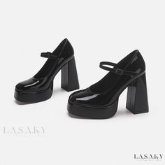 Lasaky - Buckle High Heel Shoes with Chunky Heels, Waterproof Platform, Thick Sole, and Mary Jane Style - Perfect for Bridesmaids and Formal Events High Heel Patent Leather Mary Janes For Party, Party Patent Leather Closed Toe Mary Janes, Patent Leather Closed Toe Mary Janes For Party, Party Patent Leather Mary Janes Closed Toe, Party Mary Janes With Platform And Ankle Strap, Party Mary Janes With Platform And Pointed Toe, Party High Heel Mary Janes In Medium Width, Patent Leather High Heel Mary Janes For Party, Party Mary Janes With Round Toe And Medium Width