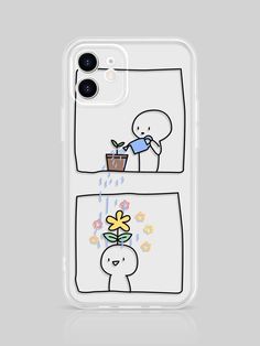 an iphone case with two images of people and flowers on it, one is holding a flower