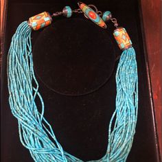 Heishi Bead Natural Turquoise Necklace With Inlaid Clasp Custom Made 30 Strands. 19” Approx. The Tiniest Of Natural, Quality, Heishi Beads, Flows Like A Waterfall. The Unique Clasp Can Be Worn Front Or Back. It Was Designed To Be An Ornament And A Clasp And Is Inlaid With Turquoise, Spiny Oyster Inlaid Gaspeite. This Is A Custom Made Piece By My New Mexico Silversmith. I Am Listing It Nwot Because It Was Never Worn. The Retail Cost Is $2200. Please See All My Items. Thank You, Marsha Please Take Mickey Mouse Necklace, North Star Necklace, Multi Necklace, Sterling Necklaces, Boho Pendant, Rose Quartz Gemstone, Spiny Oyster, Feather Necklaces, Beaded Choker Necklace