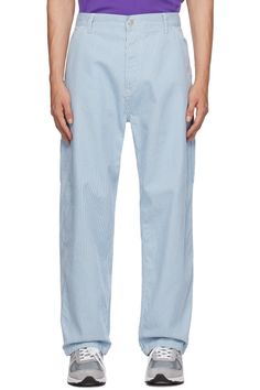 Carhartt Work In Progress: Blue & Off-White Terrell Trousers | SSENSE Carhartt Work In Progress, Work In Progress, Luxury Streetwear, Cotton Twill, Patch Logo, Designer Fashion, Loose Fitting, Women Wear, Perfect Clothing