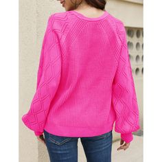 Rose Diamond Hollow-out Long Sleeve Button Knit Cardigan Pink Crew Neck Cardigan For Fall, Pink Solid Color Knit Sweater, Pink Knit Sweater Solid Color, Pink Crew Neck Sweater Solid Color, Pink Crew Neck Sweater With Solid Color, Spring Pink Textured Knit Outerwear, Pink Solid Color Sweater For Spring, Spring Pink Solid Color Sweater, Pink Textured Knit Outerwear For Spring