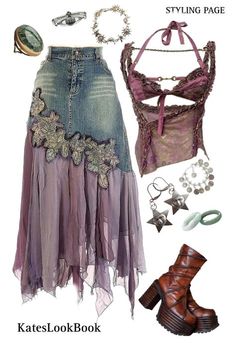 Fashion Inspo Y2k, Cool Fits Y2k, Summer Fit Y2k, Purple Christmas Outfit, Water Sign Outfits, Outfit Inspo Fairycore, Clothes Inspired By Nature, Y2k Dress Over Jeans, Whimsigoth Pictures