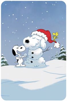 snoopy and the peanuts gang are making a snowman