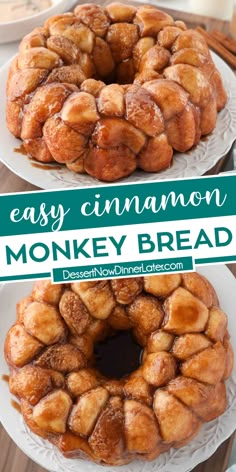 an easy cinnamon monkey bread recipe on a white plate