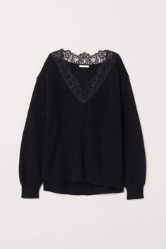 H&M Knit Sweater with Lace - Black Sweater With Lace, Lace Sweater, Mode Inspo, Black Sweater, Visual Kei, Teen Fashion Outfits, Look Cool, Cute Casual Outfits, Aesthetic Clothes