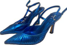 Blue Slingback Heels For Party, Blue Slingback Heels For Spring, Blue Zara Heels For Summer, Zara Blue Heels For Summer, Pointed Heels, Pointed Toe Heels, Zara Shoes, Sling Back, Color Blue