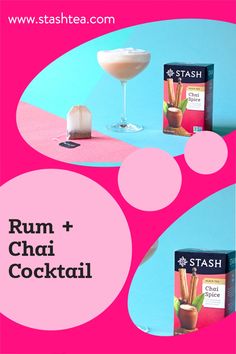 a pink and blue poster with some drinks on it