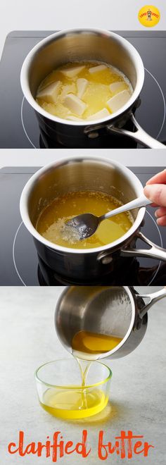 two pictures showing how to make buttered eggs in one pot and the same way