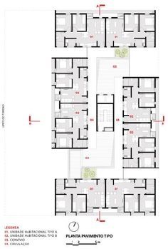 the floor plan for an apartment building with several rooms and two levels, all in different sections