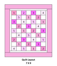 a pink and white square with numbers on it, as well as the words quilt layout