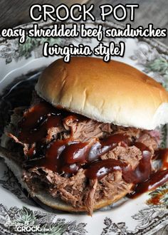 crock pot easy shredded beef sandwiches with virginia style bbq sauce on a plate