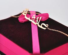 Rose Gold Name Necklace in Arabic, Classy Arabic Initial Necklace, Personalized Nameplate Pendent, C Pink Name Necklace For Valentine's Day Gift, Customized Rose Gold Necklace Gift, Rose Gold Name Necklace For Wedding Gift, Pink Nameplate Jewelry For Gifts, Pink Nameplate Jewelry For Gift, Pink Nameplate Necklace For Gift, Pink Engraved Necklace For Gift, Custom Name Pink Necklace For Gift, Pink Custom Name Necklace For Gift