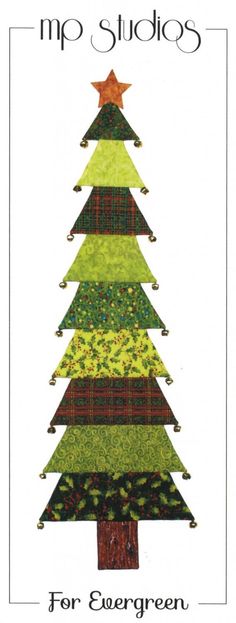 an image of a christmas tree made out of different colored squares and strips, with the words mr studios for evergreen on it