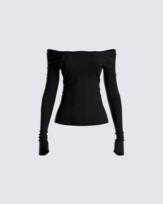 A sleek, clean look is always a serve ✨ Make yourself known in the most effortless way with this black top constructed from soft stretch textured jersey, complete with extra long sleeves and an off-shoulder style. Only the baddest can stand out without even trying 🖤 Note: The raw edges are intentional elements of the design Black Off Shoulder Top, Regina George, Black Off Shoulder, Off Shoulder Fashion, Dress Gloves, Off Shoulder Top, 2000s Fashion, Off Shoulder Tops, Style Outfits