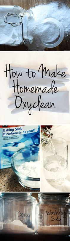 how to make homemade oxyclean in mason jars and glass bottles with labels on them