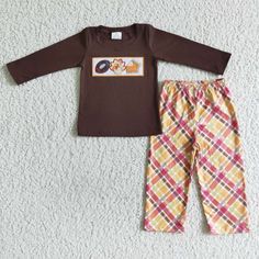 Girls Legging Outfits, Yellow Plaid Pants, Thanksgiving Clothing, Boy Thanksgiving Outfit, Turkey Football