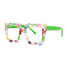 Introducing our Vibrant Oversized Square Frame Glasses, a bold and eye-catching accessory designed to make a statement with its vibrant colors and oversized frame. These glasses feature a striking square frame design in vivid hues, perfect for those who want to add a pop of color and personality to their eyewear collection.Whether you're looking to add a touch of fun to your everyday ensemble or make a bold fashion statement at a special event, these Vibrant Oversized Square Frame Glasses are th Square Frame Design, Flower Glasses, Square Frame Glasses, Frame Glasses, Green Flower, Glasses Online, Square Frame, Green Flowers, Prescription Glasses