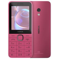 a pink nokia cell phone sitting on top of a white surface