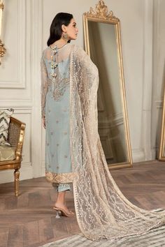 Net Sleeves, Net Shirt, Designer Punjabi Suits, Embroidered Sleeves, Unstitched Suits, Luxury Wear, Net Dupatta, Pakistani Designers, Dresses Party