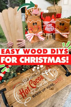 wooden christmas signs with the words easy wood diy's for christmas