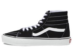 The slimmed-down Vans Sk8-Hi Tapered sneakers update the iconic heritage skate style in a sleek fitted silhouette. This deconstructed version features the classic canvas uppers with checkerboard print along with padded collar and footbed for all-day comfort, while the vulcanized construction and gum rubber outsole deliver flexible boardfeel and superior traction. Vans High-top Sneakers With Branded Insole, Vans High-top Sneakers With Rubber Sole For Streetwear, Vans Urban High-top Sneakers, Vans High-top Sneakers With Vulcanized Sole For Streetwear, Urban Vans High-top Sneakers, Urban Style Vans High-top Sneakers, Vans High-top Sneakers With Gum Sole For Streetwear, Vans Urban High-top Sneakers With Gum Sole, Vans Casual High-top Sneakers With Boost Midsole