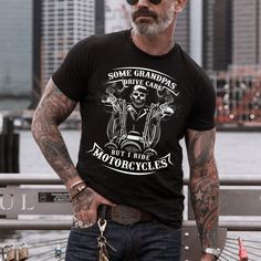 Motorcycle Grandpa Classic T Shirt Easy 30 day return policy Biker T-shirt With Letter Print And Crew Neck, Biker Style T-shirt With Letter Print And Crew Neck, Cotton Biker T-shirt With Letter Print, Biker Style Cotton T-shirt With Letter Print, Biker Style Crew Neck T-shirt With Text Print, Biker Style Text Print Crew Neck T-shirt, Father's Day Casual Slogan Tops, Casual Graphic Print T-shirt For Father's Day, Fashion Company