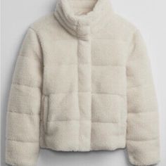 Nwt Gap Sherpa Ivory Puffer Jacket Size Xl Women Cream Puffer Jacket For Cold Winter Weather, Cream Winter Puffer Jacket For Cold Weather, Cream Puffer Jacket For Winter Weather, Cream Puffer Jacket For Winter, Cozy White Outerwear For Cold Weather, Cozy Off White Outerwear For Fall, Gap Winter Outerwear For Cold Weather, Gap Outerwear For Cold Weather, White Puffer Jacket With Fleece Lining