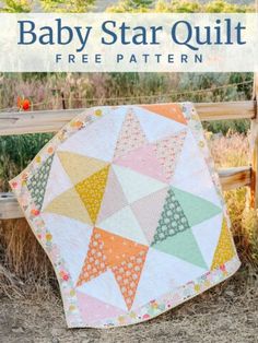 the baby star quilt pattern is shown in front of a fence