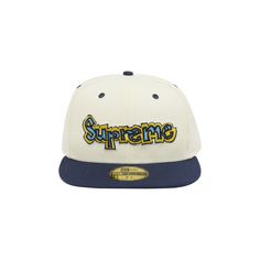 Find SUPREME X New Era Gonz Logo Hat 'natural on Editorialist. This Supreme x New Era hat features an embroidery of Supreme's logo as drawn by skateboarder and artist Mark Gonzales. Made for the SS21 season, the hat is rendered in off-white with navy blue accents on the visor and eyelets. The number 94 is stitched into the back. Streetwear Hats With Embroidered Logo And Short Brim, Short Brim Hats With Embroidered Logo For Streetwear, Urban Fitted Hat With Embroidered Logo And Curved Brim, White Snapback Hat With Logo, Streetwear Trucker Hat With Embroidered Logo And Short Brim, Streetwear Trucker Hat With Short Brim And Embroidered Logo, Streetwear Hats With Embroidered Logo And Flat Crown, Hip Hop Baseball Cap For Skateboarding, Hip Hop Style Baseball Cap For Skateboarding