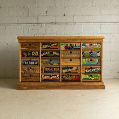 fruit crate apothecary cabinet 1 front view reclaimed wood Crates On Wall, Crate Tv Stand, Fruit Crates, Old Wooden Crates, Old Crates, Apothecary Cabinet, Fruit Crate, Crate Storage, Cabinet Features