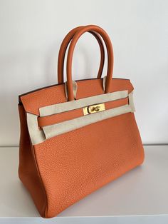 *The bag comes in full set with original store receipt. Birkin 30, Hermes Birkin 30, Orange Bag, The Bag, Gold Leather, Hermes Birkin, Full Set, Gold Hardware, Orange Color