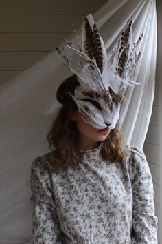 Luxury White Jackalope Mask, Adult Rabbit Mask, Feather Animal Mask, Woodland Headdress, Masquerade Mask, Cosplay Mask, Halloween - Etsy Animal Masquerade Mask, Norwich Uk, Mask Project, Rabbit Mask, Mask Aesthetic, Rabbit Costume, Wolf Mask, Christmas Windows, Feather Mask