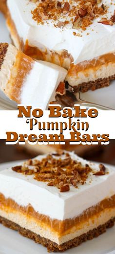 no bake pumpkin cheesecake bars on a white plate