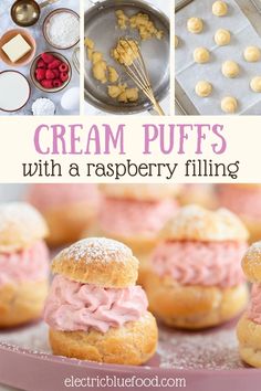 cream puffs with raspberry filling on a tray