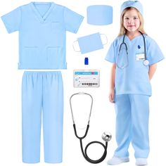 PRICES MAY VARY. Doctor Scrubs for Kids- GIFTINBOX doctor costume for kids include a top, a pair of scrub pants, a surgical mask, a hat, a real stethoscope, and a doctor name tag. We choose soft fabric for kids fragile skin, wearing these kids doctor costume will not make the child feel any discomfort. Give children a comfortable wearing experience. Pretend playing games with these real doctor kit will make children more engaged and happy all day long! Perfect For Kids 3-12 Years Old- This veter Toddler Doctor Costume, Veterinarian Costume, Kids Scrubs, Toddler Costumes Girl, Halloween Costume Toddler Girl, Pretend Play Costumes, Doctor Scrubs, Doctor Costume, Scrubs Outfit