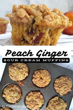 peach ginger sour cream muffins are ready to be eaten and baked in the oven