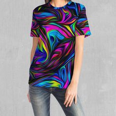 Psychedelic Waves Tee - Azimuth Clothing Artistic Multicolor T-shirt With Sublimation Print, Multicolor Graphic Tee With Short Sleeves, Multicolor Sublimation Design With All Over Print For Streetwear, Artistic Multicolor Custom Print T-shirt, Artistic Multicolor T-shirt With Custom Print, Multicolor Abstract Print Crew Neck T-shirt, Multicolor Crew Neck T-shirt With Abstract Print, Multicolor Relaxed Fit T-shirt With All Over Print, Multicolor All Over Print Sublimation Graphic Tee