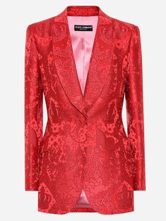 Simple and elegant, this sublime Dolce & Gabbana Cherub Jacquard Blazer is a stylish way to make statement. It features shawl collar single-breasted button fastening for smart finish. The sleeves are long with buttoned cuffs two front flap pockets add practical touch design. will ensure that you're looking your most from morning 'til night. Silk Jackets For Women, Edgy Glam, Jacquard Blazer, Dolce Gabbana Jacket, Dolce And Gabbana Fashion, Flowers Wallpapers, Jacquard Jacket, Blazer Designs, Red Silk