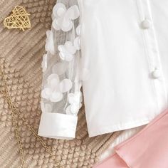 Sets Kids Girl, 【3Y-7Y】2-piece Girls Fashion Chiffon Petal Sleeve Shirt And Skirt Suit Feminine Spring Party Sets, Feminine Party Sets For Spring, White Party Sets For Spring, White Feminine Sets For Spring, Cute Spring Party Blouse, Shirt And Skirt, Petal Sleeve, Girls Fashion, Skirt Suit