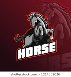 the horse mascot logo is displayed on a dark background with red and gray colors, suitable for