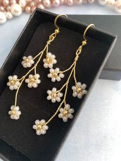 Elegant Flower Jewelry For Summer, Elegant Summer Flower Jewelry, Elegant Summer Flower Earrings As Gift, Elegant Summer Flower Earrings For Gift, Elegant Summer Gift Flower Earrings, Elegant Flower Shaped Jewelry For Summer, Elegant Summer Flower-shaped Jewelry, Elegant Flower Beaded Earrings, Delicate Dangle Earrings For Spring