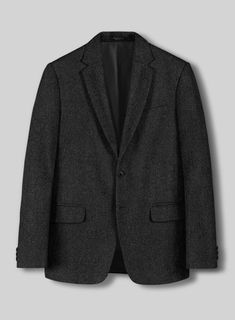 Heritage styling with a sharp modern edge, make sure that your tailoring makes a statement this season as you opt for our exclusive Herringbone tweed suit. Crafted from wool, the suit in a charcoal tweed fabric and distinctive V-shaped weaving pattern is a sophisticated choice for all formal or smart occasions. Whether you're entering a high-stakes meeting, attending a wedding, or making a memorable entrance at a distinguished event, don this suit and feel your confidence rise with every step. Formal Black Tweed Jacket, Black Tweed Jacket For Formal Occasions, Formal Black Tweed Blazer, Tailored Black Tweed Jacket, Formal Tailored Tweed Sport Coat, Tailored Tweed Sport Coat For Formal Occasions, Black Formal Tweed Jacket For Winter, Black Tweed Business Jacket, Formal Black Tweed Jacket For Winter