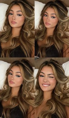 Rich Brown With Blonde Highlights, Best Hair Color For Latinas Brown Eyes, Summer Hair Color For Olive Skin Tone, Blonde Hair On Black Hair, Best Hair Color For Brown Eyes, Honey Blonde Hair On Latinas, Latina Blonde Hair Olive Skin, Machiaj Smokey Eyes, Money Hair