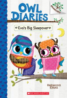 an owl and her baby are sitting on a tree branch with the words owl babies eva's big sleepover