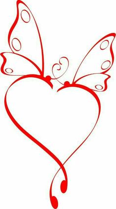 a red heart with a butterfly on it's wings in the shape of a heart