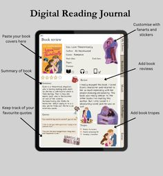 the digital reading journal is open and showing information about books, including children's stories